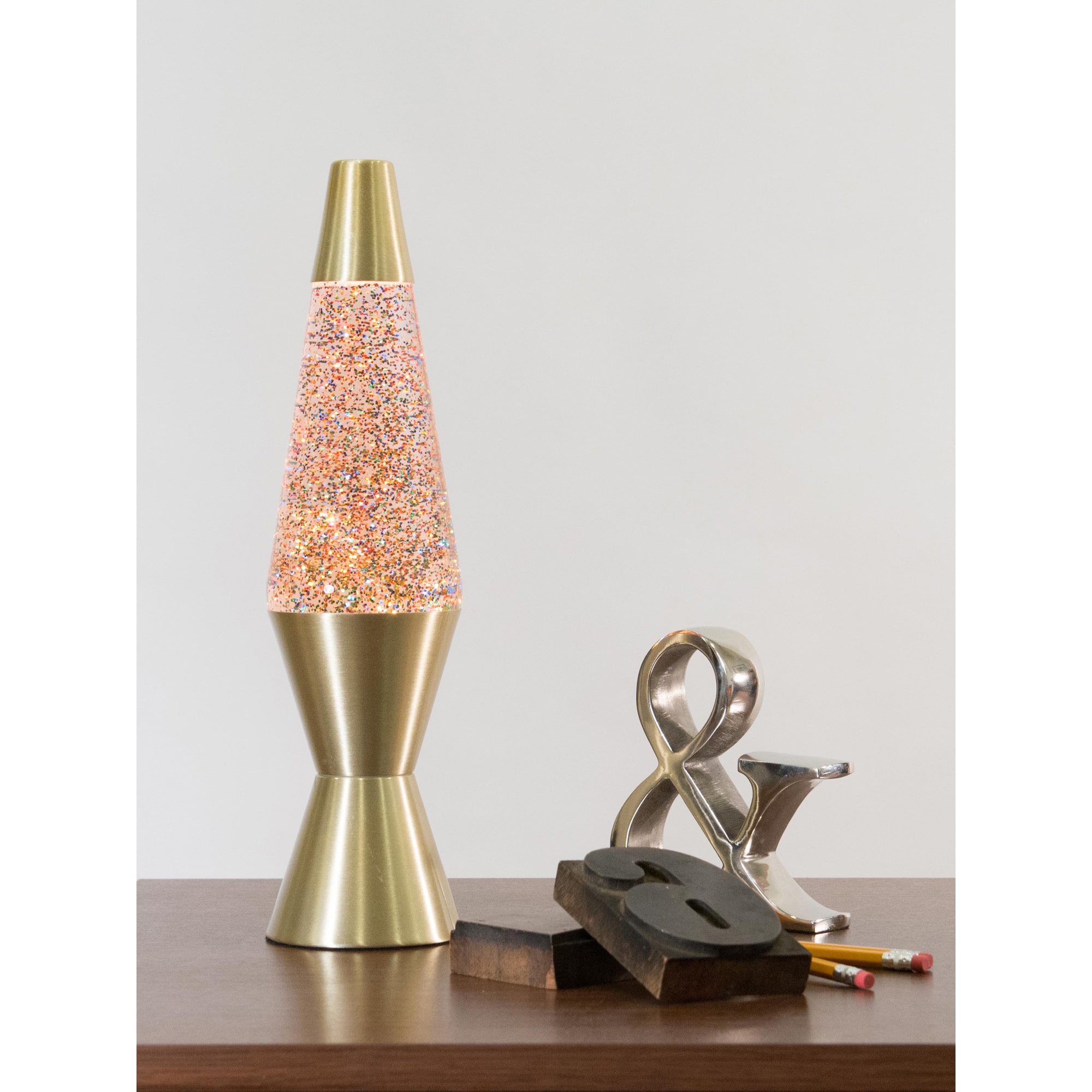 14.5" Lava Lamp Rainbow Glitter – Clear/Gold - Image 2
